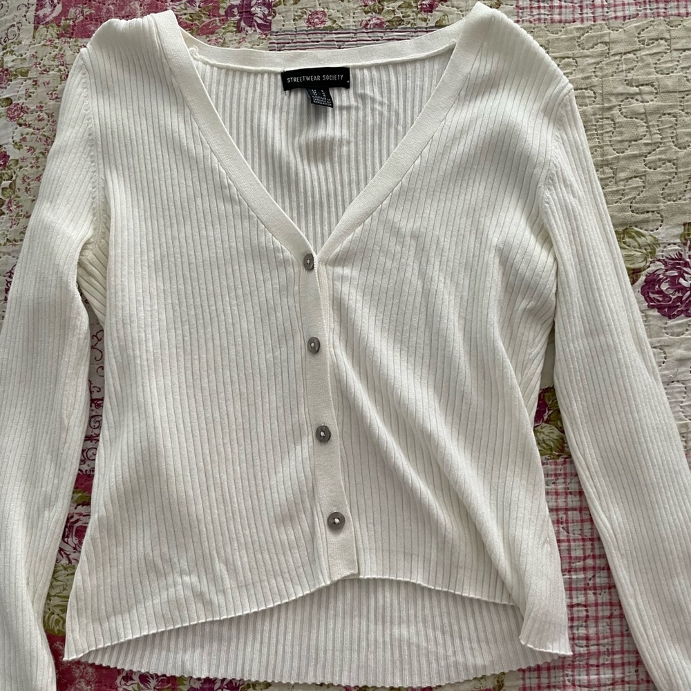 White Ribbed Cardigan H&M